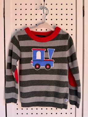 Sophie and Sam Toddler Train Knit Sweater 24M Gray Stripe Elbow Patches Cotton